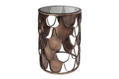 Industrial Beistelltisch ABSTRACT 55cm antik messing Metall Fischschuppen Design rund Glas