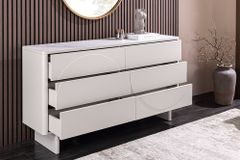 Design Sideboard SAVOY 150cm kaschmir weiß Marmor Keramik mit sechs Schubladen