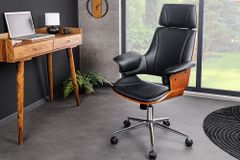 Höhenverstellbarer Bürostuhl MANHATTAN Kunstleder Walnuss mit Armlehne Retro Design