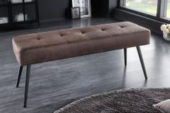 Design Sitzbank BOUTIQUE 100cm antik braun Microfaser schwarze Metallbeine Polsterbank