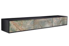 Massivholz TV Lowboard MOUNTAIN SOUL 200cm echter Naturstein Akazie schwarz hängend / stehend