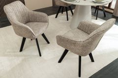Design Stuhl LIVORNO taupe Strukturstoff schwarz Massivholz drehbar Auto-Return-Funktion
