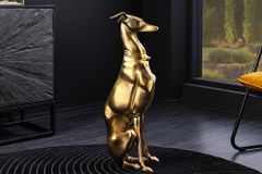 Design Skulptur GREYHOUND 70cm gold Metall Aluminium Windhund Figur