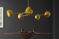 Design Hängelampe LIQUID DIAMOND 100cm gold Glas Stahl fünf Schirme Kugelleuchte