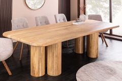 Massiver Esstisch ART DECO 240cm natur Mangoholz mit Säulenfüßen