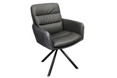 Drehbarer Stuhl BIG GEORGE grau Echtleder Microfaser mit Armlehne schwarze Metallbeine