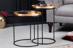 Design 2er Set Beistelltisch ELEMENTS 55cm gold handmade rund