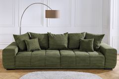 Modernes XXL Sofa ELEGANCIA 285cm grün Cord Federkern inklusive Kissen Bigsofa