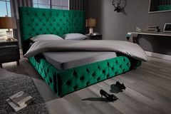Design Boxbett PARIS 180x200cm dunkelgrün Samt Chesterfield Doppelbett