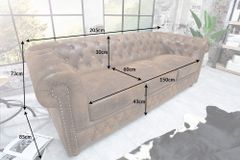 Chesterfield 3-Sitzer Sofa 205cm schwarz Nietenbesatz Federkern