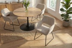 Design Stuhl MUSTANG beige Cord mit Armlehne schwarz Metallgestell