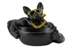 Deko-Figur BULLDOG 35cm schwarz handmade Schale mit Ablagefach