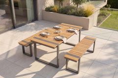 Wetterfester Gartentisch TAMPA LOUNGE 125cm grau natur Aluminium Metall Holz-Design Outdoor
