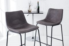 Design Barhocker DJANGO vintage grau Microfaser mit Lehne Eisengestell schwarz