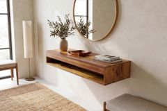Hängender Konsolentisch PURE 100cm braun Sheeshamholz stone finish Schreibtisch
