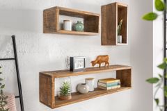 Massives Wandregal 3er Set HEMINGWAY 94cm braun aus Mangoholz