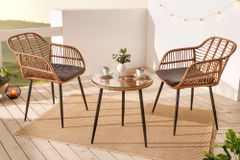 In- und Outdoor Bistro Balkon-Set PARIS braun Polyrattan Sitzgruppe wetterfest mit Tisch