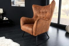 Design XL Sessel AMSTERDAM antik braun Microfaser schwarze Metallbeine