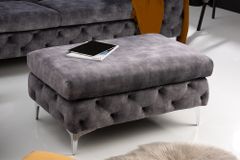 Chesterfield Hocker MODERN BAROCK 90cm dunkelgrau Samt Sitzhocker Fußhocker