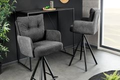 Drehbarer Design Barhocker BIG GEORGE anthrazit Samt Taschenfederkern mit Armlehnen