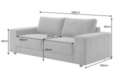 Großes Sofa LOFT 210cm grau Vogue Velours Samt 3-Sitzer Couch Taschenfederkern