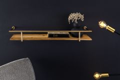 Massives Wandregal HERITAGE 75cm natur Pinienholz gold Metall