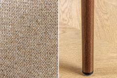 Design Stuhl BELFORT taupe beige Strukturstoff Metallgestell Walnuss