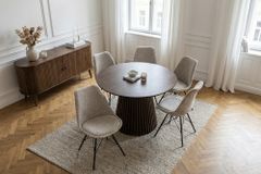 Design Stuhl SCANDINAVIA MEISTERSTÜCK beige grau Chenille schwarz Metallgestell