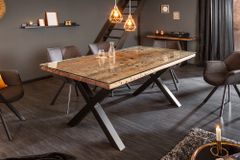 Massiver Esstisch BARRACUDA 180cm Teakholz inkl. Glasplatte mit X-Gestell