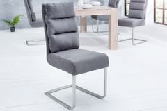 Design Freischwinger Stuhl COMFORT vintage grau mit Edelstahl-Gestell