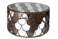 Runder Couchtisch ABSTRACT 60cm antik messing Metall Glas Industrial Fischschuppen Design