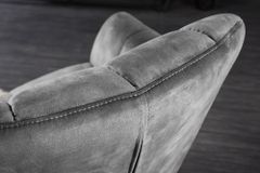 Drehbarer Sessel PAPILLON grau Samt schwarz Metall höhenverstellbar mit Armlehne