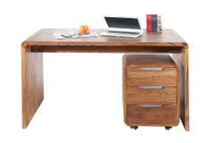 Massivholz Bürotisch CUBUS 120cm braun Sheeshamholz stone finish Schreibtisch