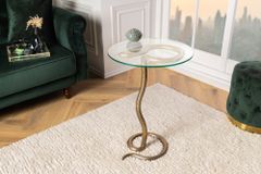 Runder Beistelltisch WILDLIFE SNAKE 65cm kupfer antik Metall Glas handmade
