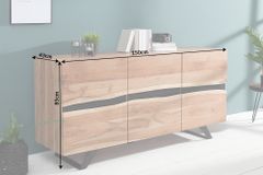 Massivholz Sideboard AMAZONAS 150cm Akazie natur Metall schwarz Baumkante