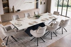 Design Esstisch DIAMOND 180-260cm matt weiß Keramik Metallgestell schwarz