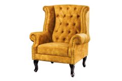 Design Ohrensessel CHESTERFIELD 85cm senfgelb Samt Knopfheftung