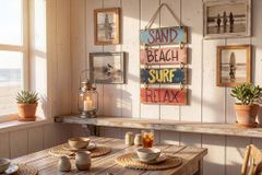 Maritimes Wandschild SURF & BEACH 110cm buntes Holzdesign Deko-Schild