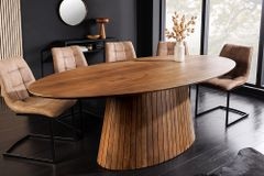Ovaler Esstisch ART DECO 220cm braun smoked massives Mangoholz mit Säulenfuß