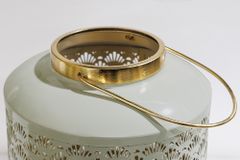 Deko Windlicht CANDLELIGHT 20cm beige-grün Metall handmade Laterne