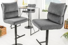 Höhenverstellbarer Barhocker COMFORT grau Cord drehbar mit Lehne Metall schwarz