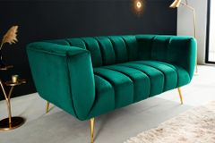 Design 2-Sitzer Sofa NOBLESSE 165cm smaragdgrün Samt Federkern goldene Metallfüße