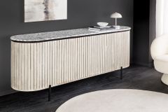 Massives Sideboard ADLON 170cm grau gebürstet Mangoholz mit weißer Marmorplatte