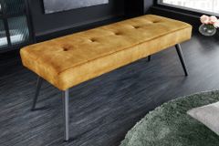 Design Sitzbank BOUTIQUE 100cm senfgelb Samt Metallbeine schwarz