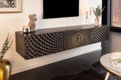 Hängendes TV-Board ILLUSION 160cm schwarz Mangoholz Massivholz mit 3D Schnitzereien gold