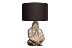 Handmade Tischlampe KONG 60cm silber Metall Affe Gorilla Dekoleuchte schwarzer Lampenschirm