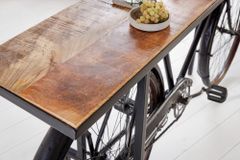 Retro Konsolentisch BICYCLE 195cm Mangoholz Fahrrad Bartisch Upcycling