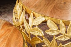 Rundes 2er Set Couchtische ABSTRACT LEAF 70cm natur gold Massivholz Akazie Metall Blatt-Design