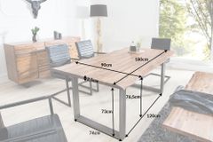 Massiver Baumstamm Esstisch GENESIS 180cm Akazie Baumkante Kufengestell Industrial Finish