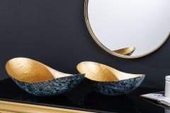 Handgerfertigtes 2er Set Deko Schalen ABSTRACT ORIENT 55cm gold Metall Patina